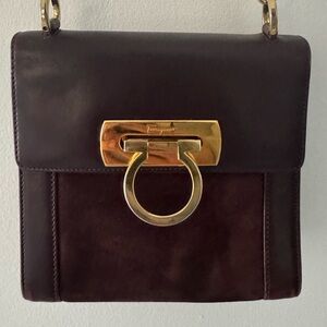 Salvatore Ferragamo Burgundy Leather Gancini Crossbody